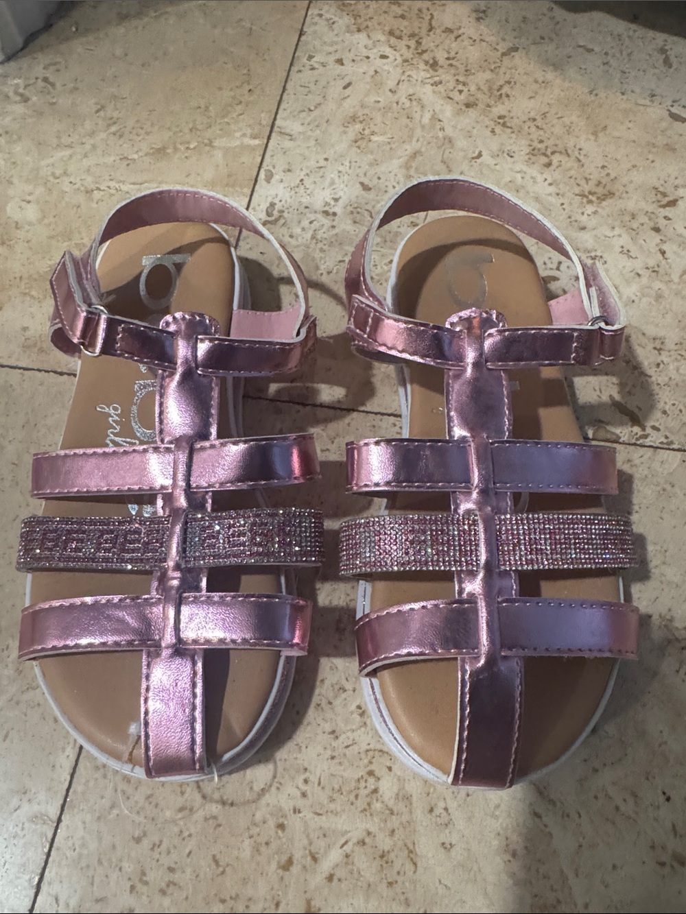 Bebe Kids Metallic Pink Glitter Strap Sandals